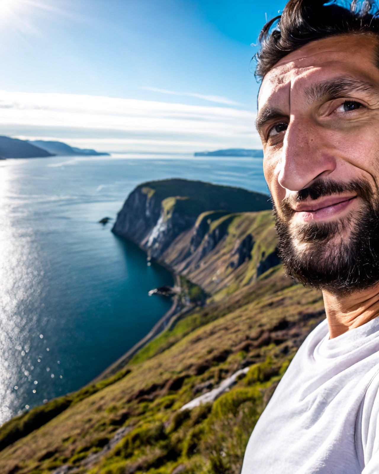 09817-4196455694-_lora_Fares_FaresSD15_0.8_ breathtaking selfie (Fares Fares) on a cliff, Fjords in background, award winning, professional, stud.jpg